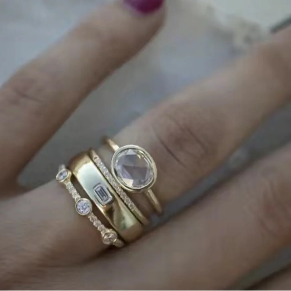 - New 18k Gold Plated Stack Rings Size 6